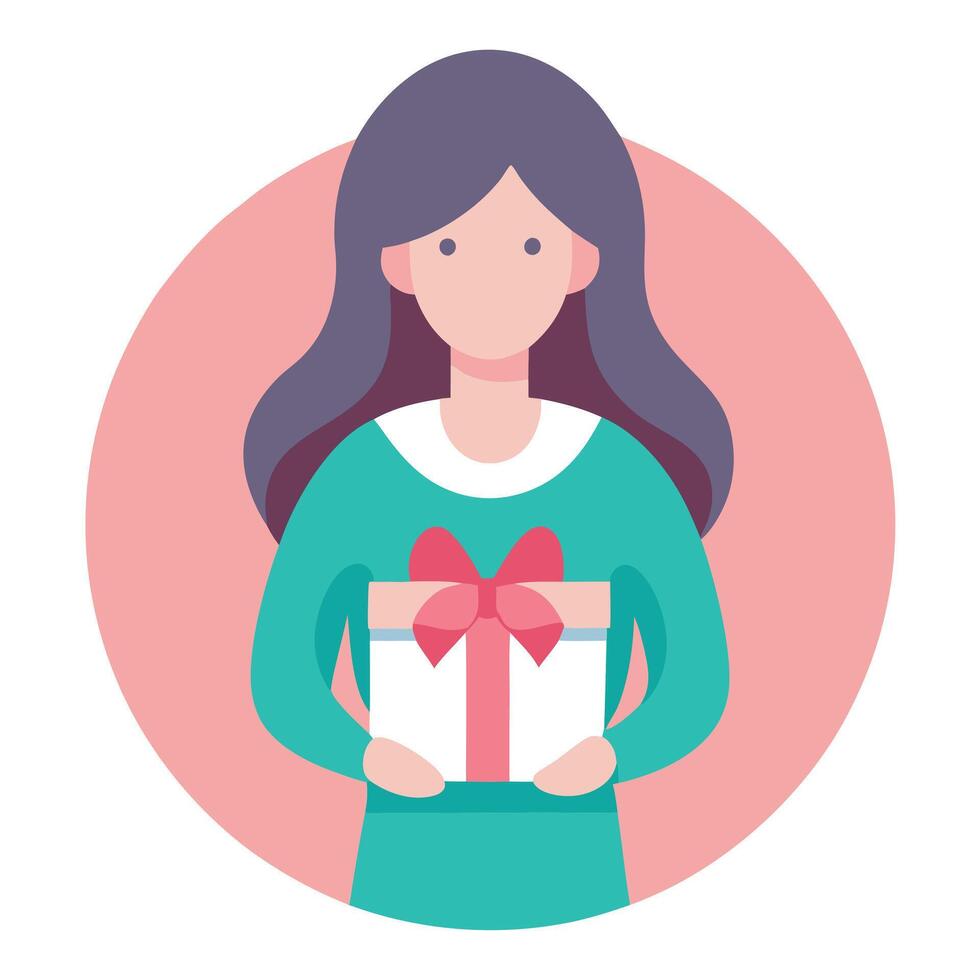 Illustration of top view of crop anonymous female holding present box in daytime on pink background vector