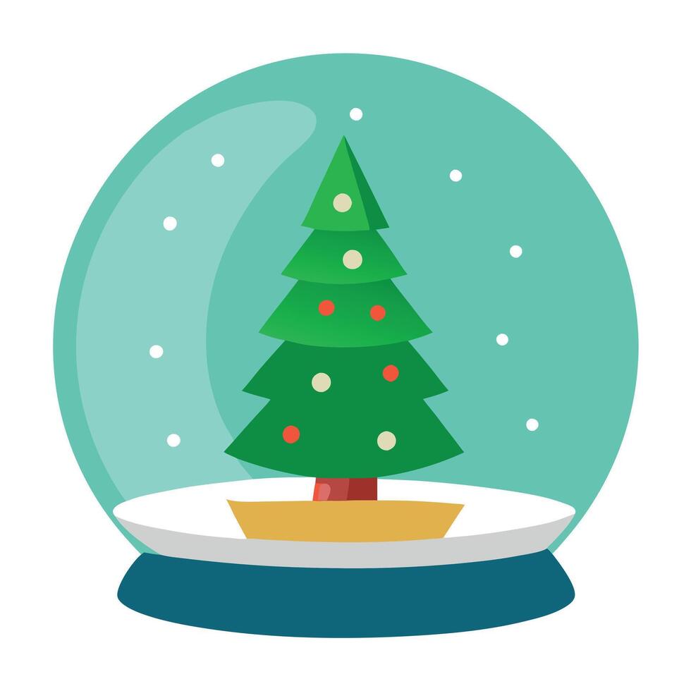 A christmas tree in a glass ball with a green background. vector