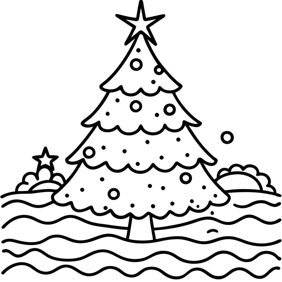 Festively decorated Christmas tree on the beach on New Year's Eve or Christmas vector