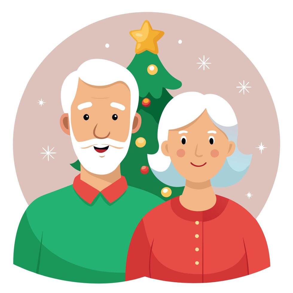 Portrait of senior man and woman at home smiling and happy at Christmas. vector