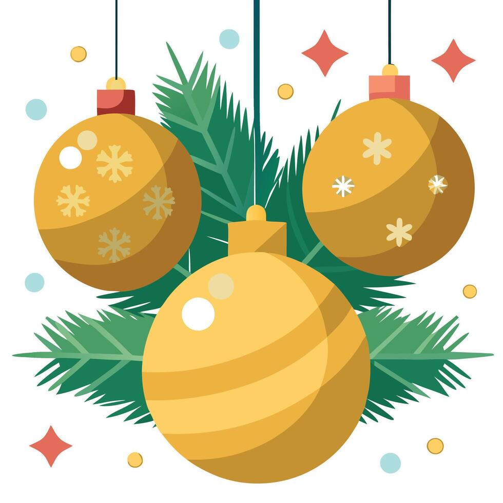 Close up of golden balls on christmas tree. Bokeh garlands in the background. New Year concept. vector