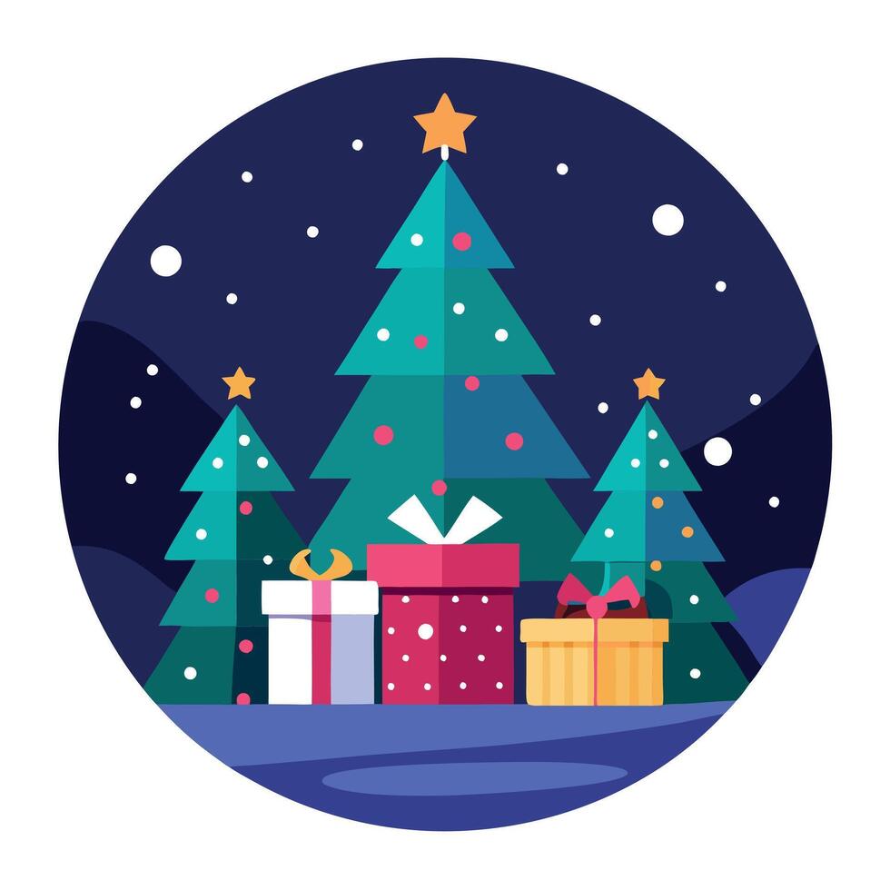 Dark christmas background with presents and christmas trees vector