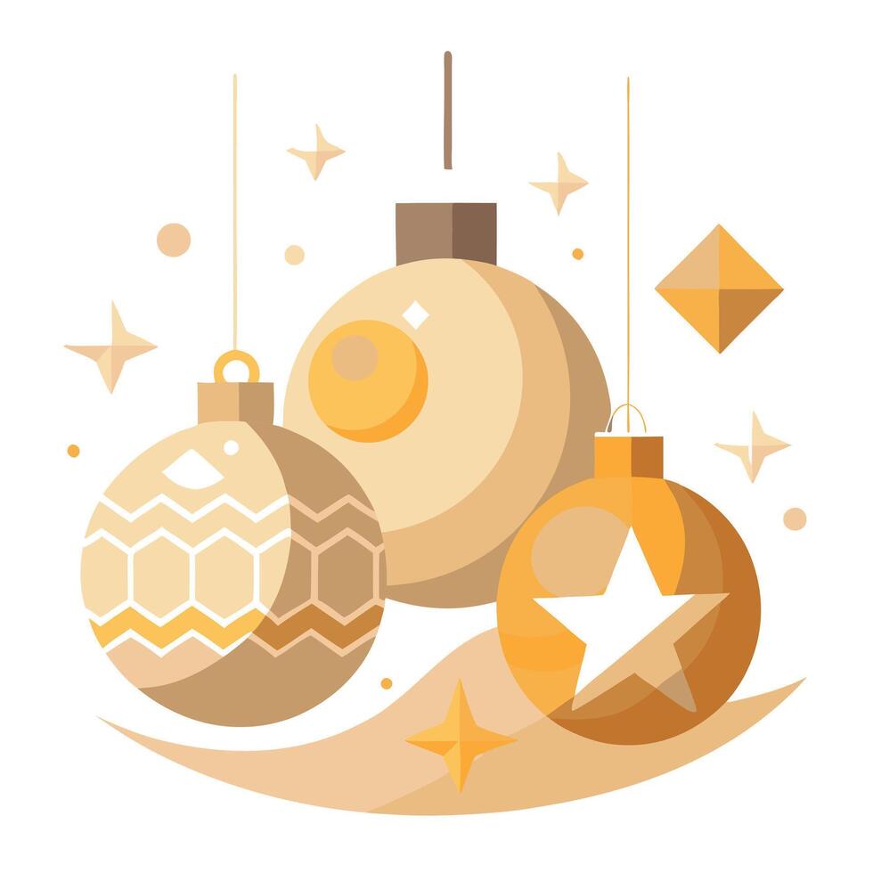 3D abstract Christmas light background with beige Christmas ornaments vector