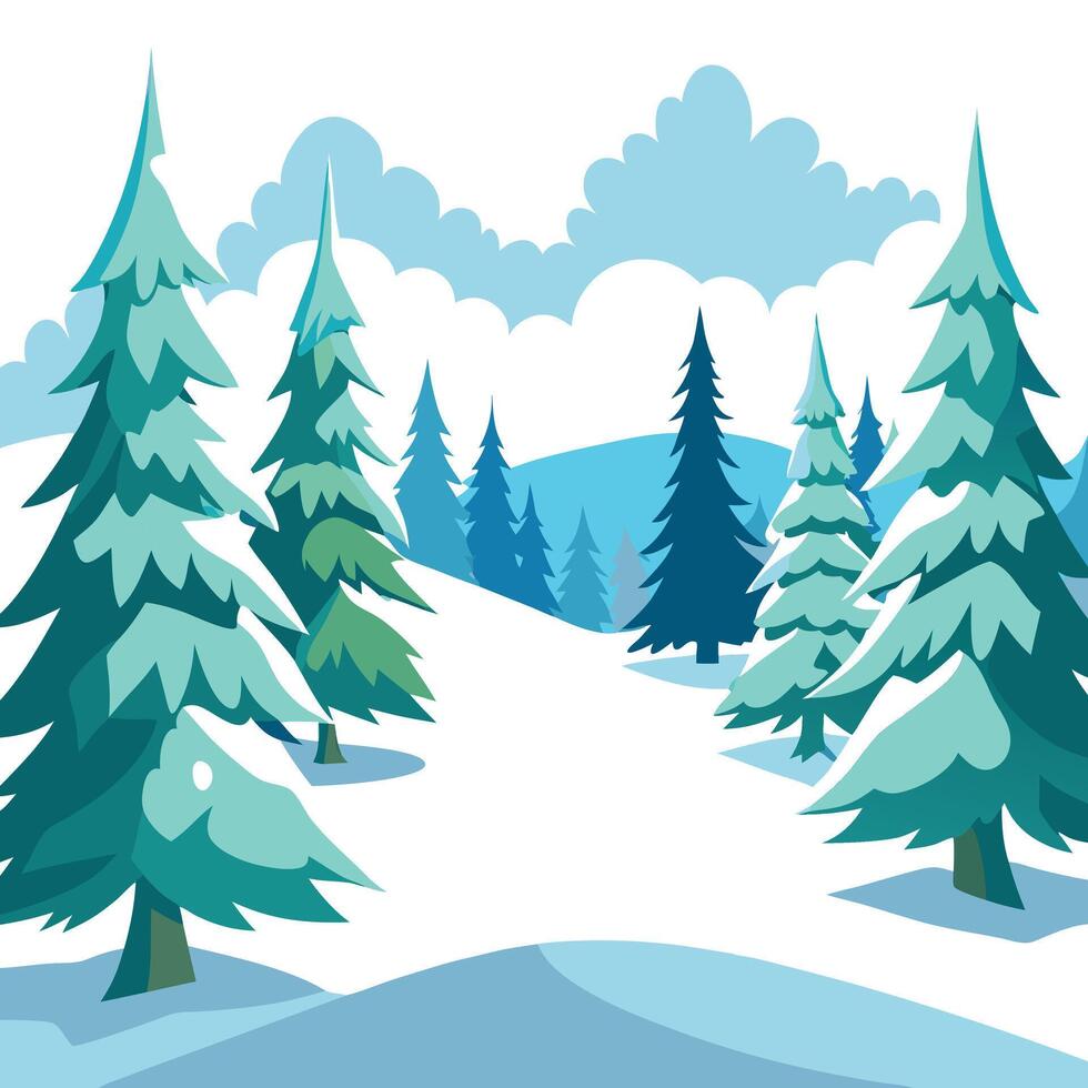 A wide angle shot of a winter forest covered in snow. christmas image. photorealistic illustration vector