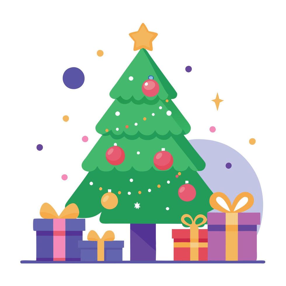 A magic decorated christmas tree with gifts background vector