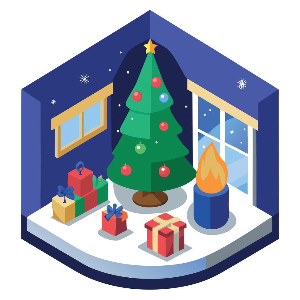 3d rendering illustration of christmas eve interior scene vector