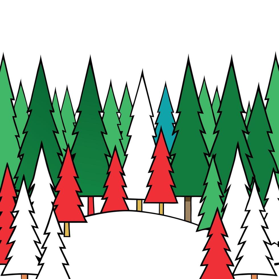 Colorful winter christmas forest in white green and red with copy space abstract illustration vector