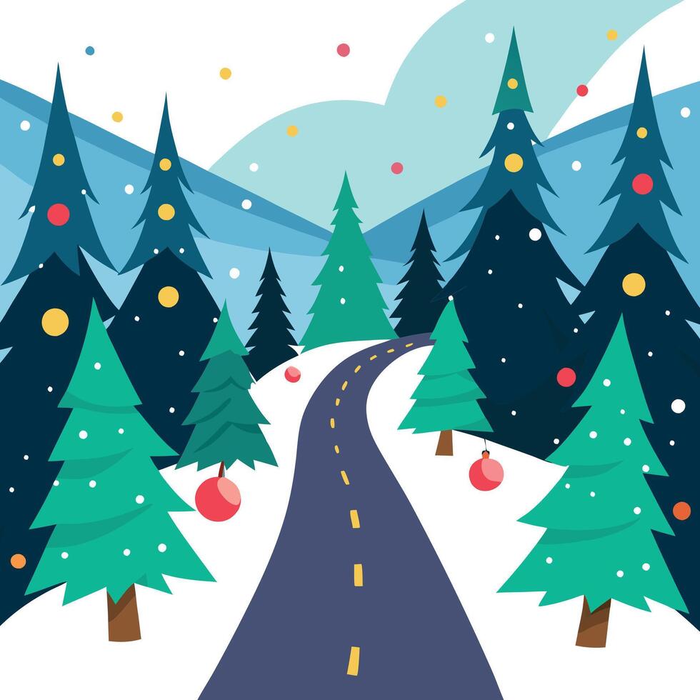 A winter road with trees and snow vector