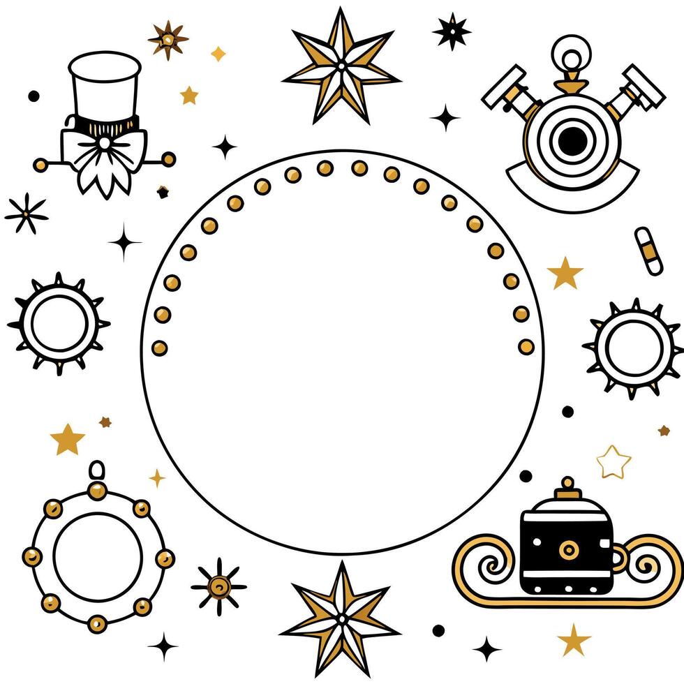 Steam Punk inspired Christmas. White and gold Flat lay mockup Product photography background vector