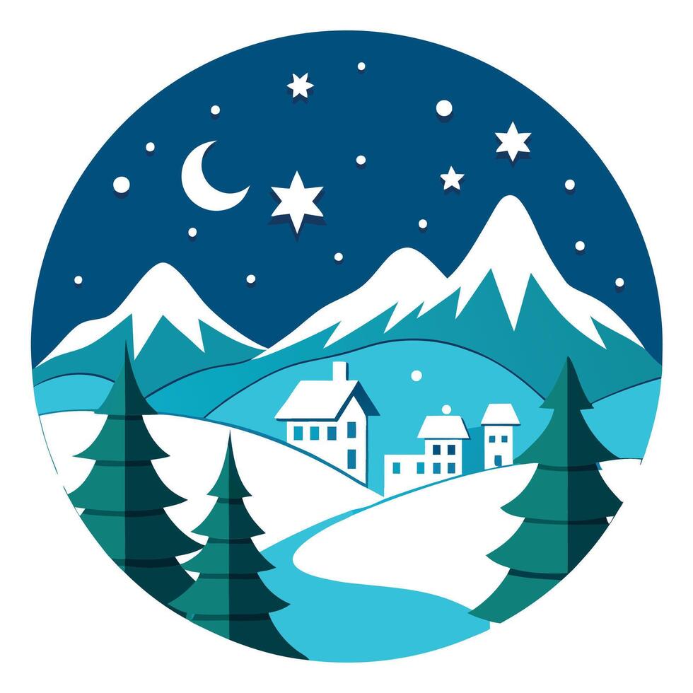 Traditional christmas paper cut art piece with a snowy landscape. vector