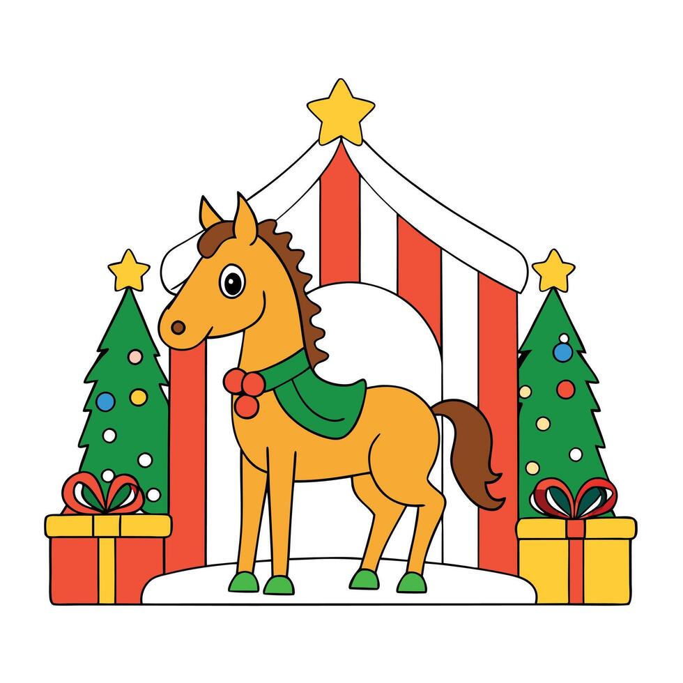 Illustration of a horse in a festive fantasy christmas setting on white background vector