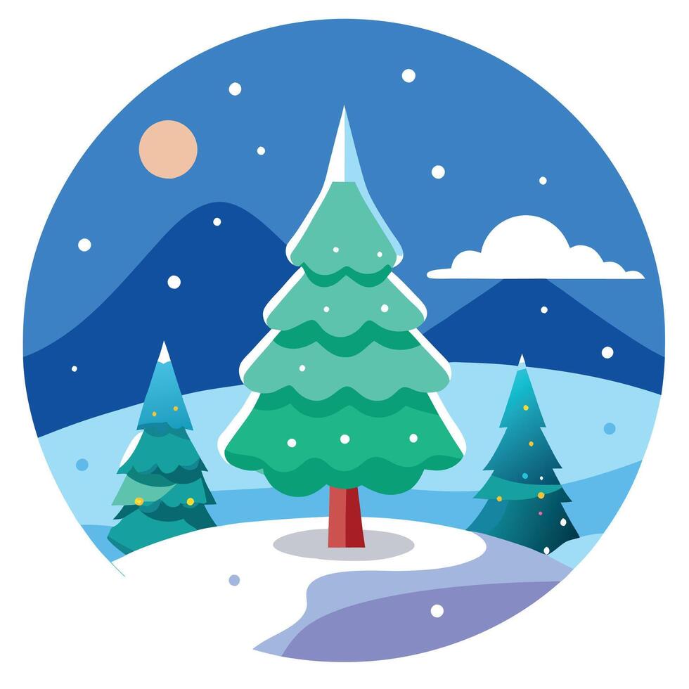 Winter Wonderland. Snowy Landscape and Christmas Tree Illustration vector