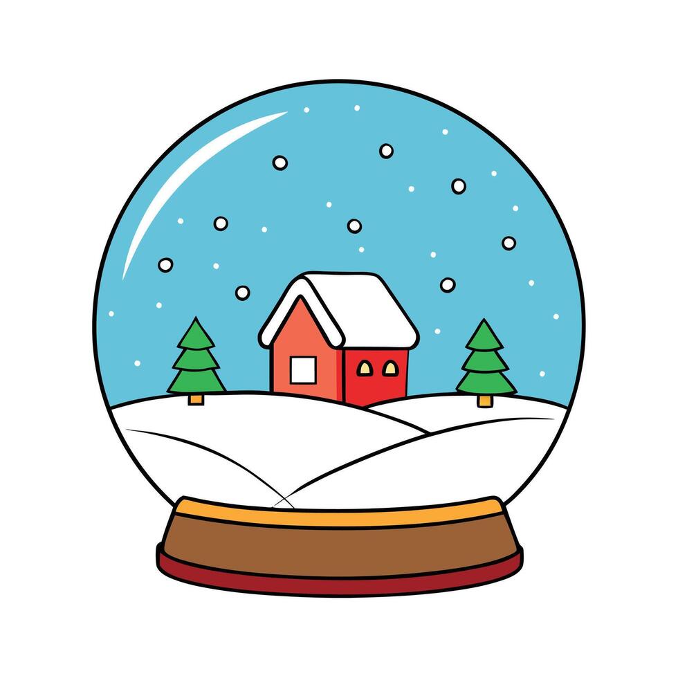 Winter wonderland with little house and christmas tree inside snow globe. snowfall. carnival. vector
