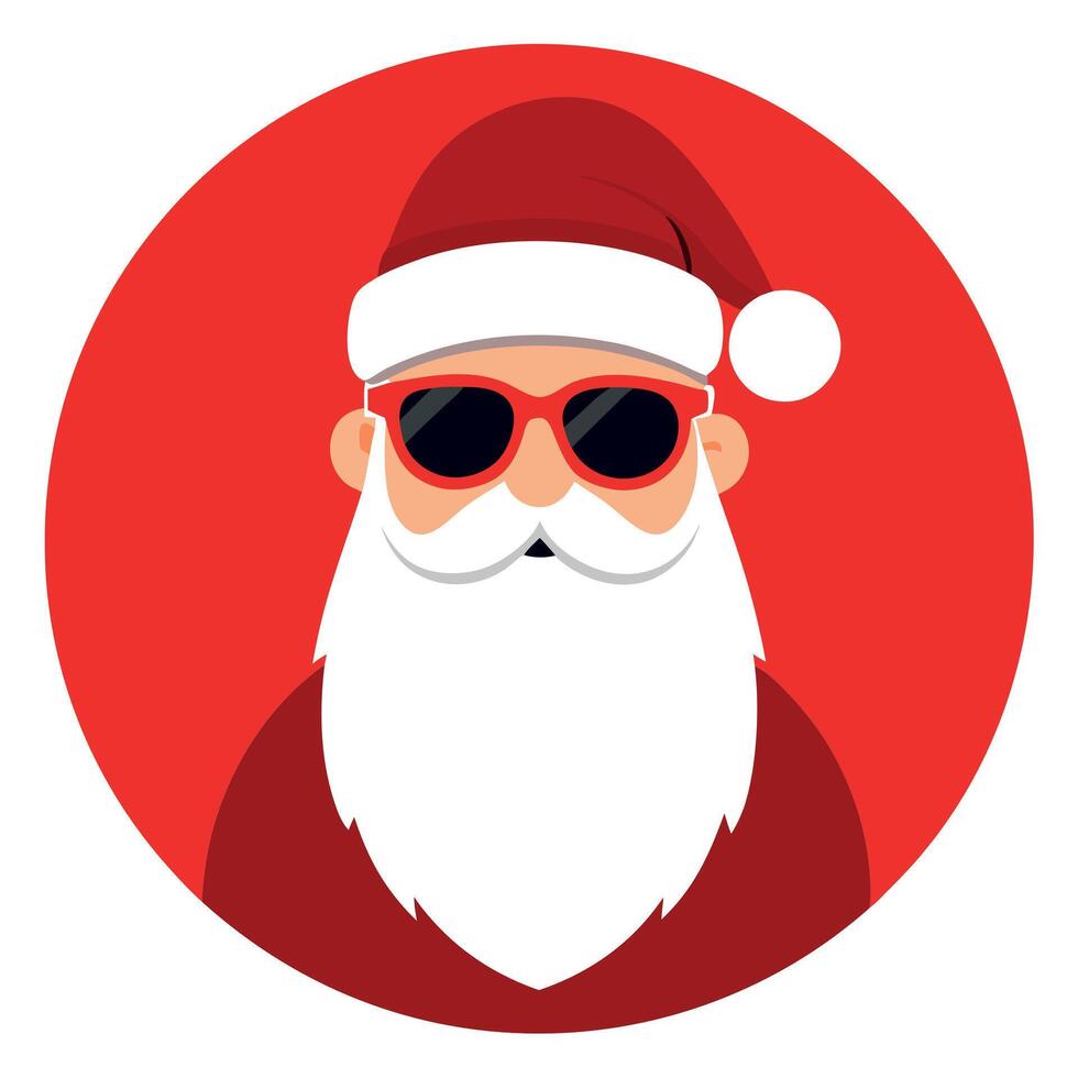 Cool Santa Claus illustration. Santa in shades. hat. and with a long beard against a red background vector