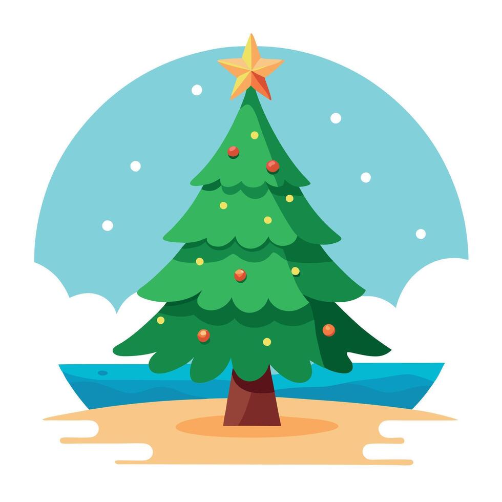 Seaside Serenity. Majestic Christmas Tree at the Beach vector