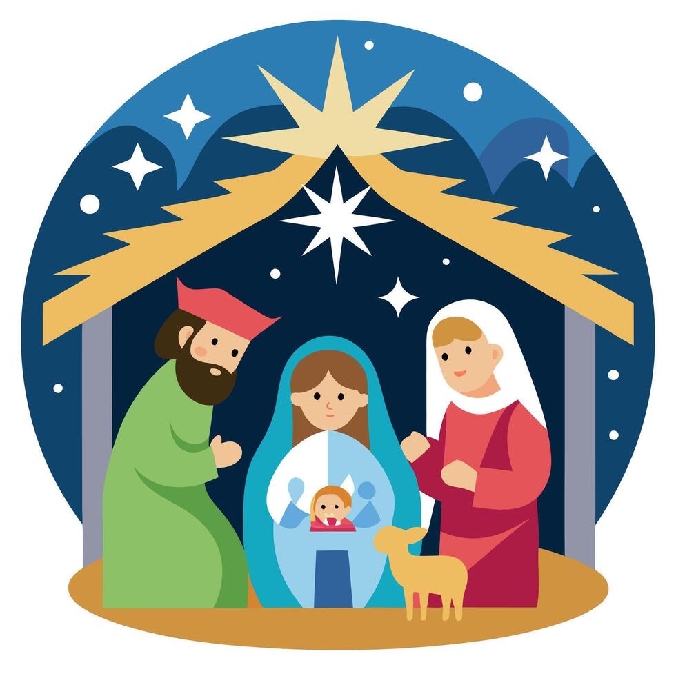 Greeting card of traditional christian christmas nativity scene of baby jesus. vector