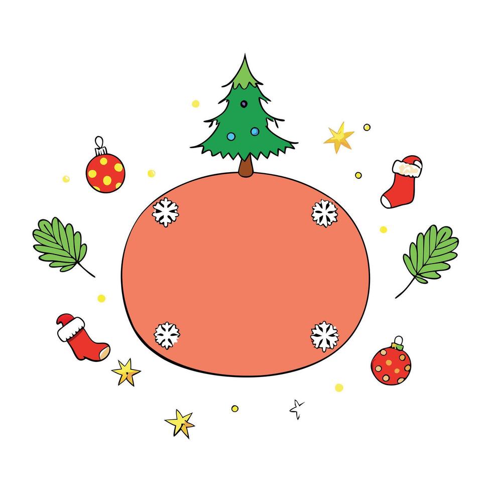 Christmas background with fir tree and decor. Top view with copy space vector