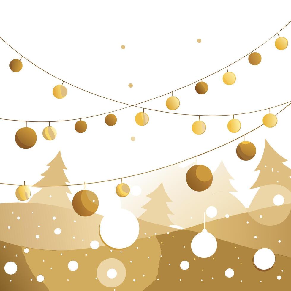 Christmas background with golden balls and trees vector