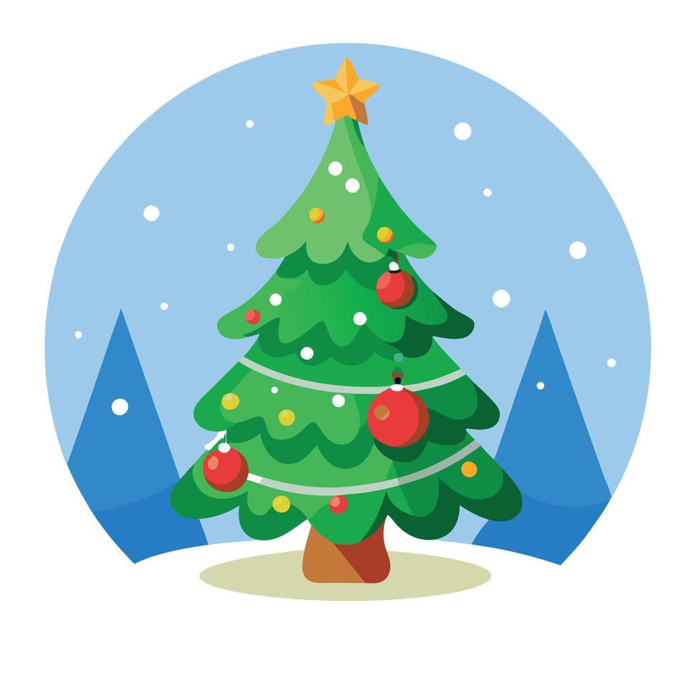 A beautifully decorated Christmas tree in a winter wonderland vector