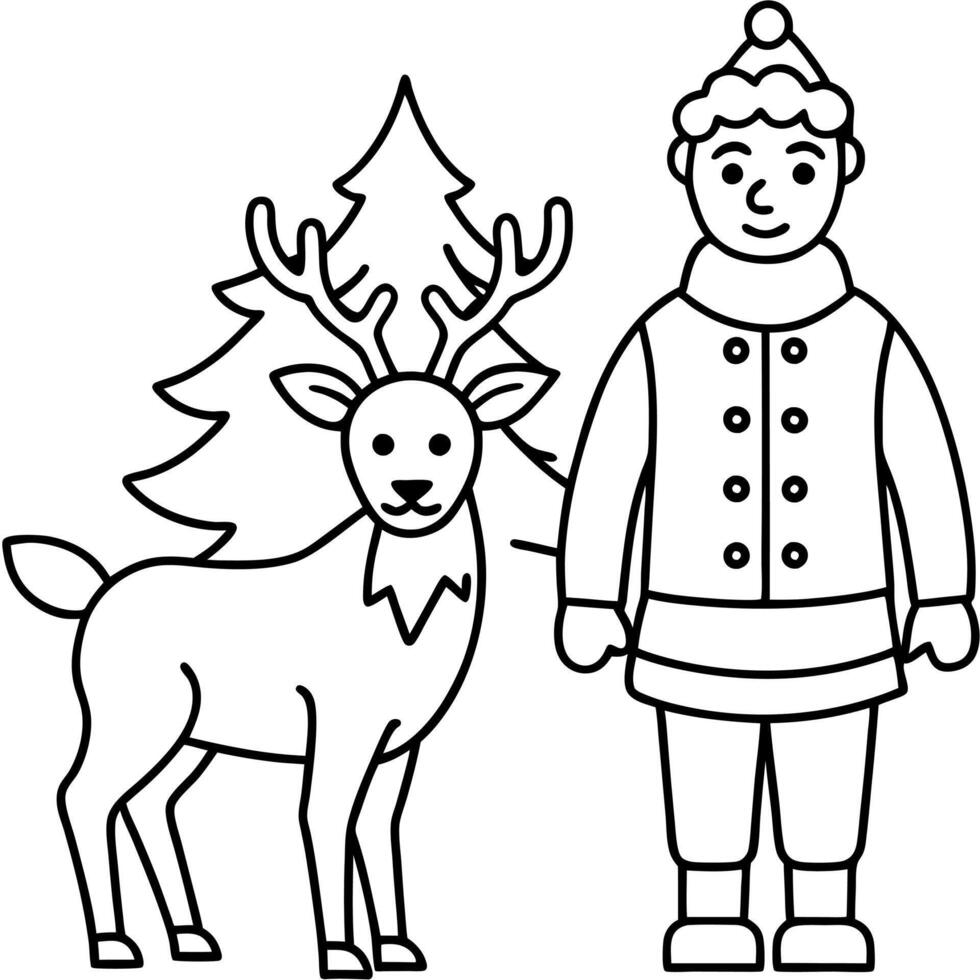 Paper cut style . Male Reindeer with christmas tree and snow winter season and christmas vector