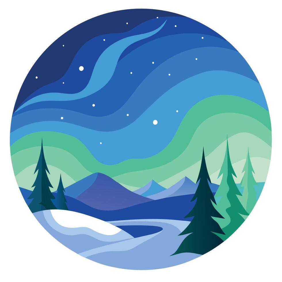 Oil painting aurora sky in christmas holiday as background vector