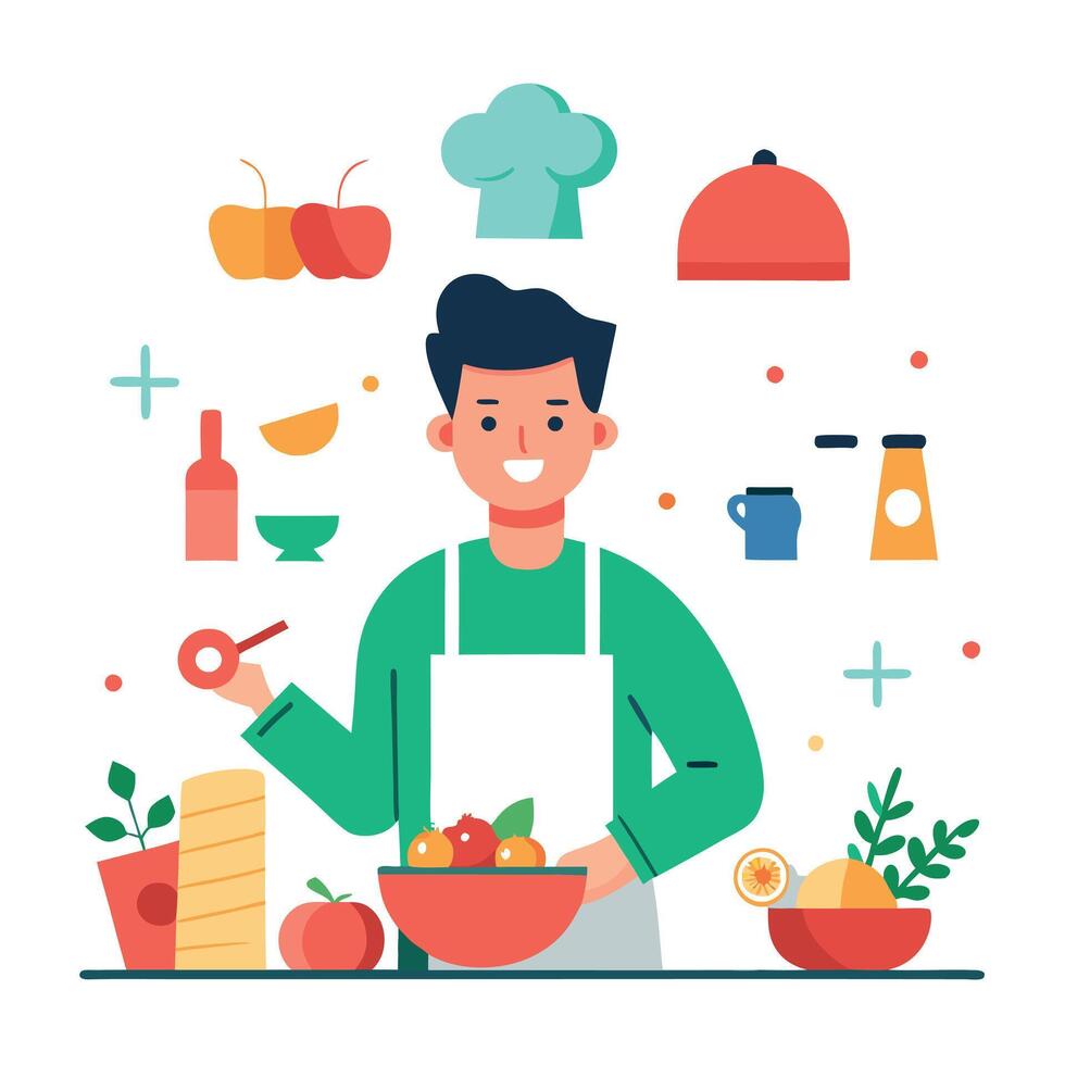 Man preparing delicious and healthy food in the home kitchen for christmas vector