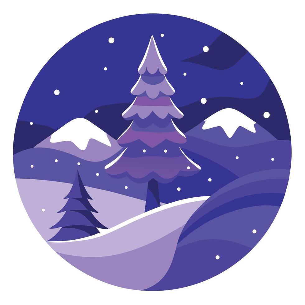 Purple winter landscape with christmas tree background vector