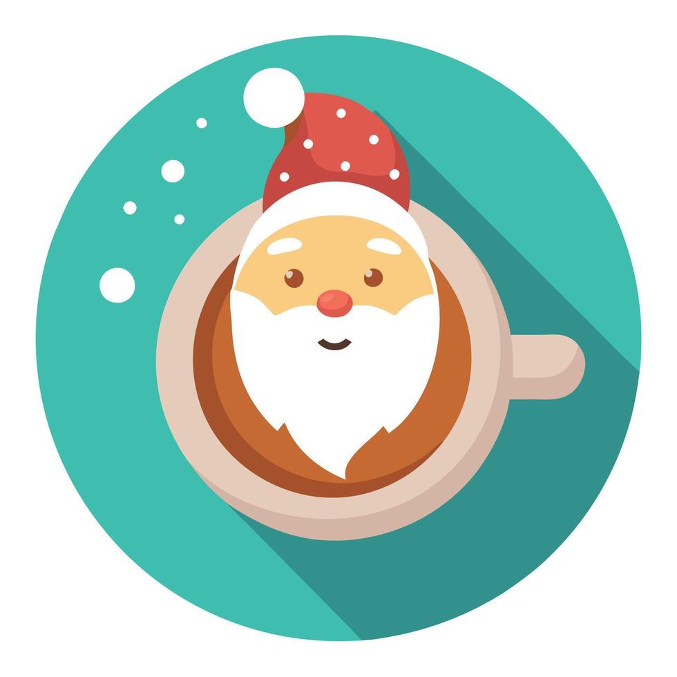 Cup of latte coffee with Santa Claus shape art on foam. top view. Christmas and New Year background. vector