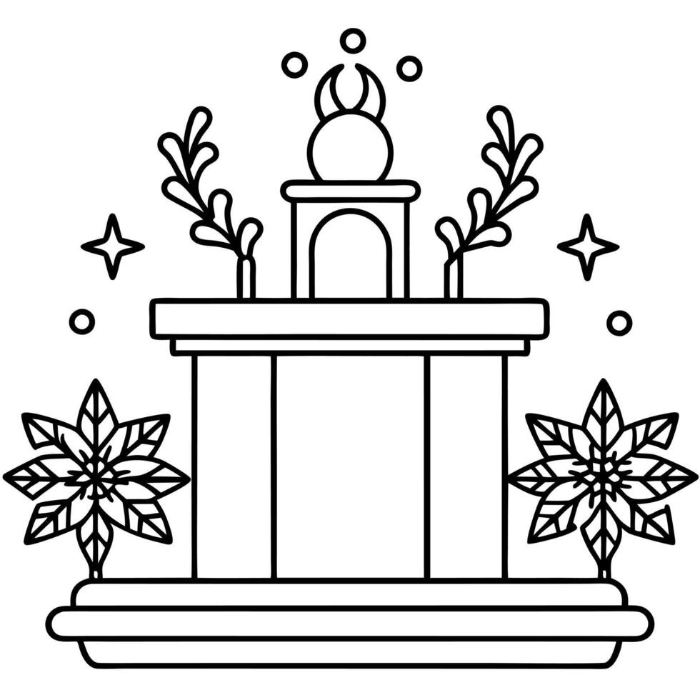 Podium with christmas decoration by deers in the style of light gray and gold. vector