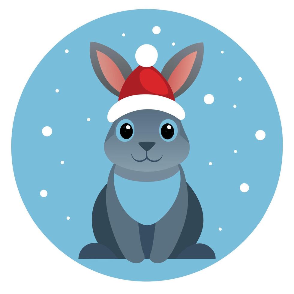 Winter Rabbit in Christmas Hat with Bokeh Background. vector