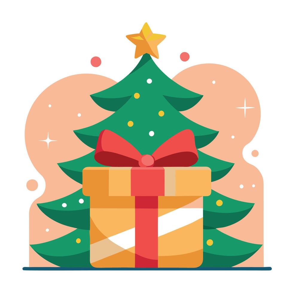 Christmas tree with gift box vector