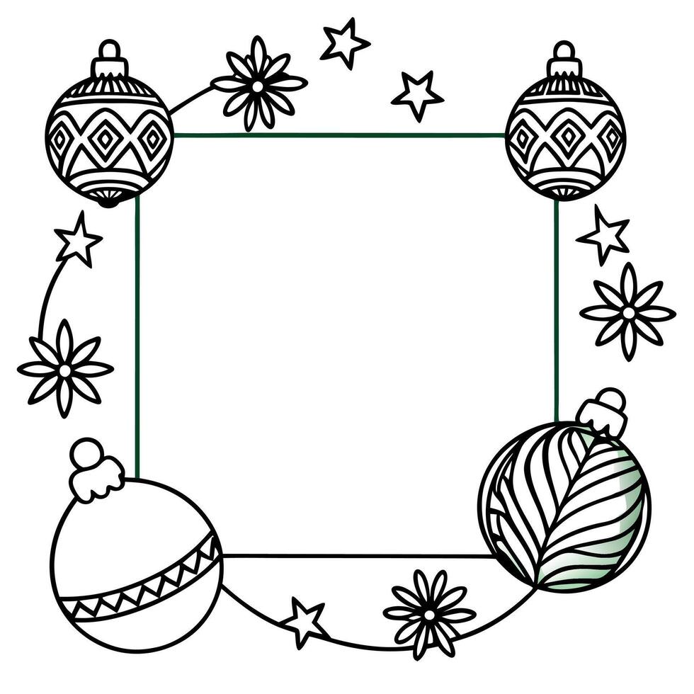 Christmas frame with balls on a green background. flat lay with copy space. AI vector