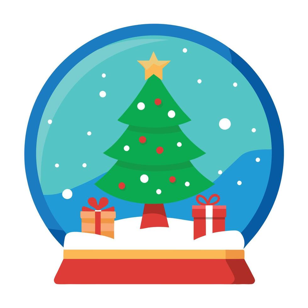 Merry Christmas snow globe with christmas tree and decorations vector