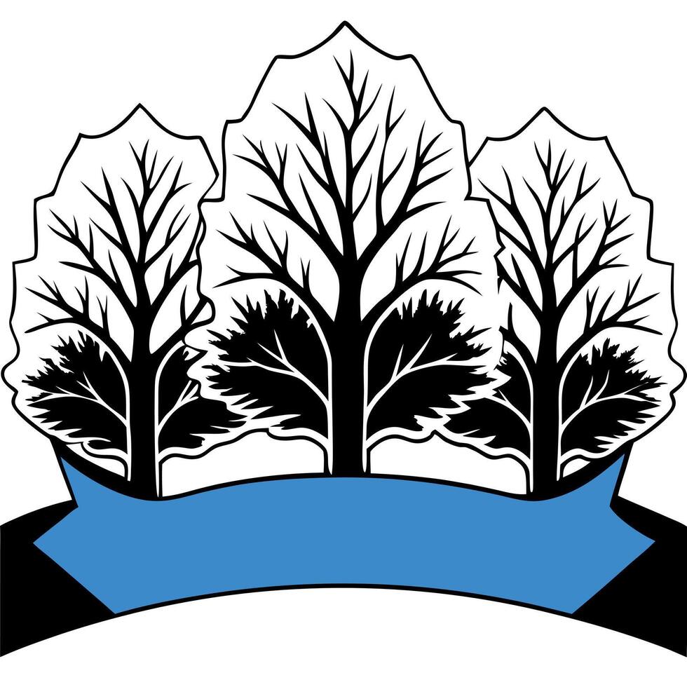 Winter Trees Silhouetted in Blue Fog. Dramatic. Snow covered Woodland scene. Seasonal Banner. vector