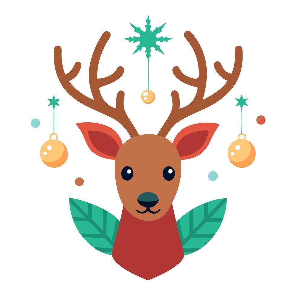 New Year concept. Christmas reindeer head with antlers with christmas decorations. vector