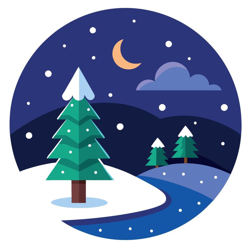 Year nature scenery tree celebration ice snow xmas christmas sky snowy landscape night winter vector