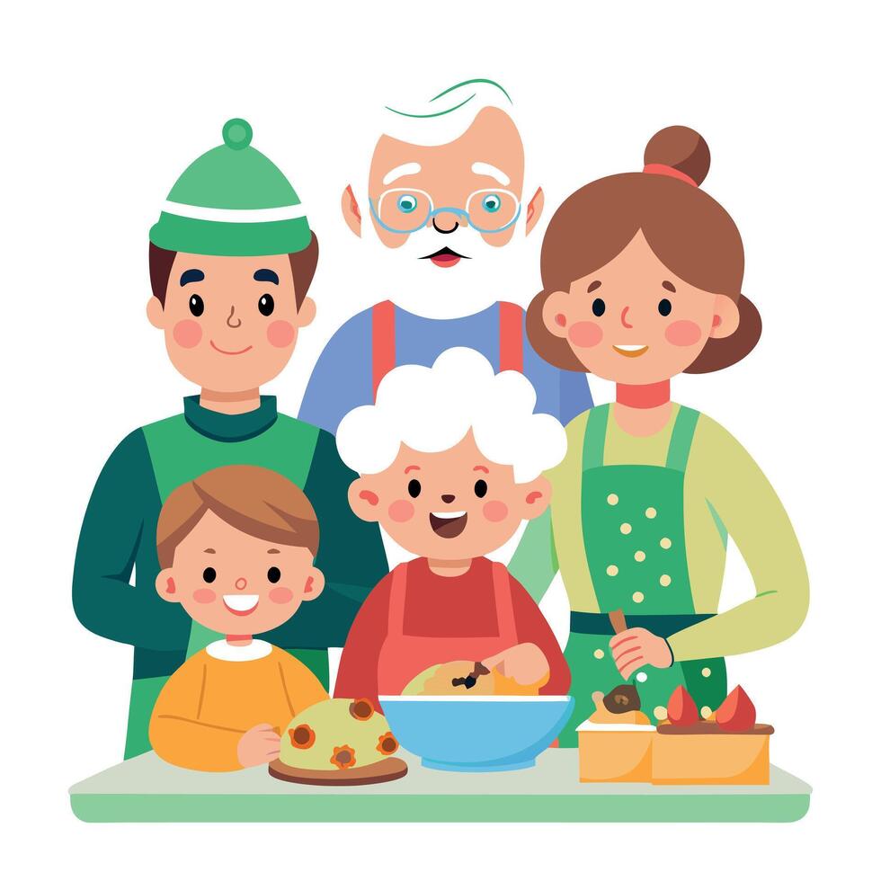 Happy grandparents baking Christmas cookies. family holiday baking. generations bonding vector