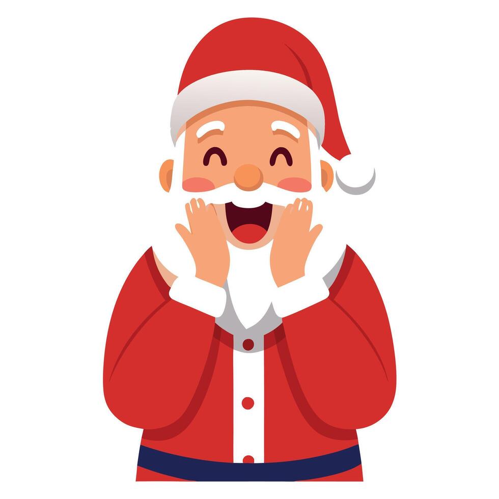 Man in Santa Claus Suit Expressing Happy Surprise with Hands on Face vector