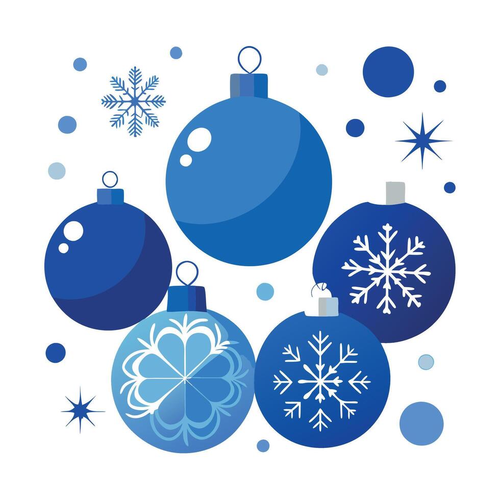 Blue christmas ornaments background with silver balls and snowflakes. vector