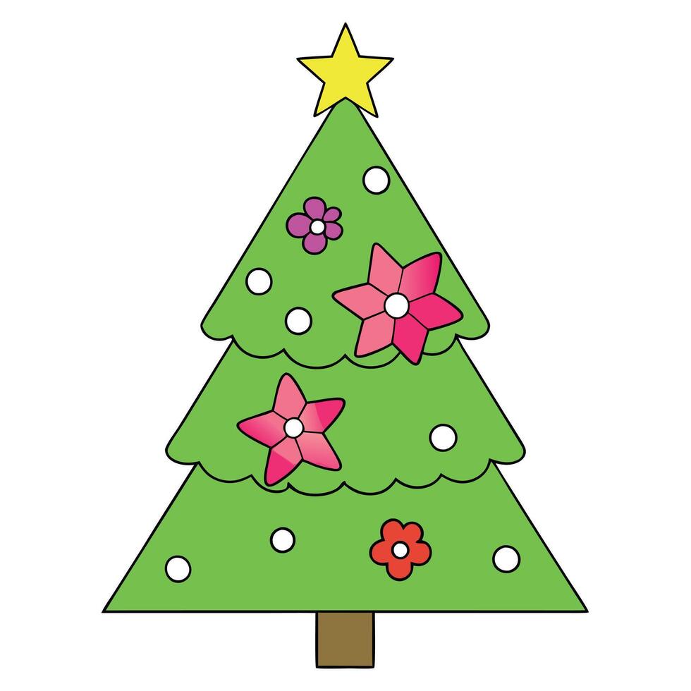 Christmas green tree decorated with pink flowers in a classic interior vector