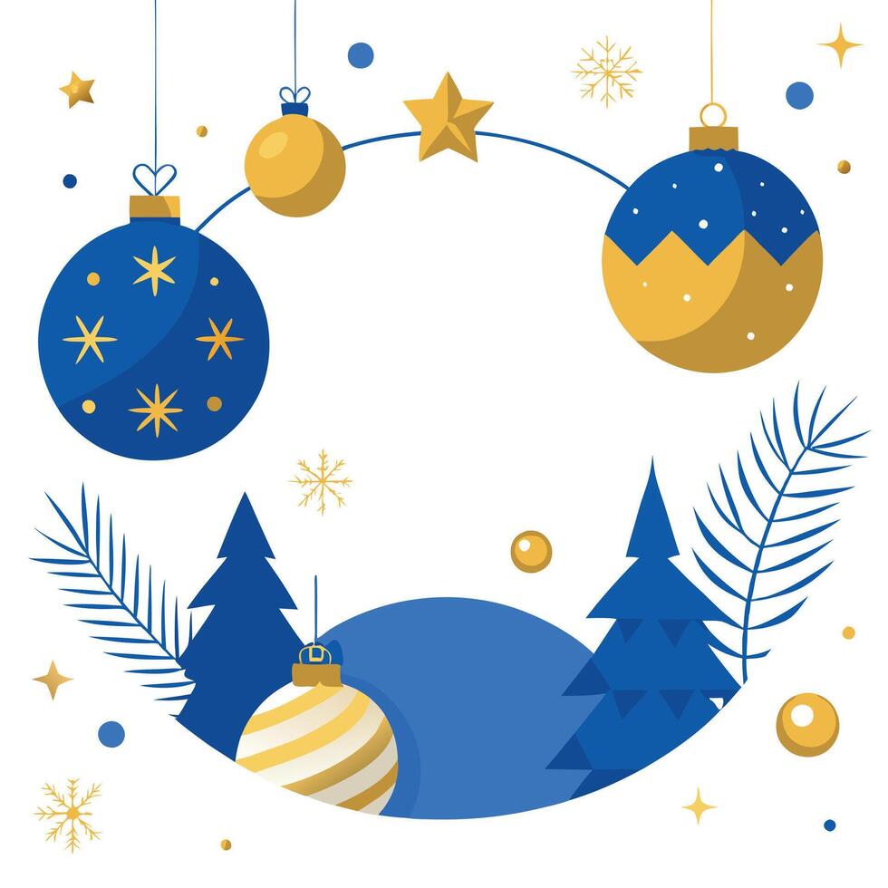 Festive christmas background with Christmas decoration. gold and blue . copy space vector