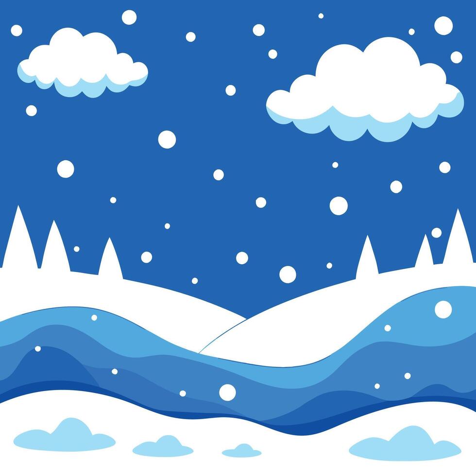 Beautiful background image of small snowdrifts. falling snow and snowflakes in white and blue tones vector