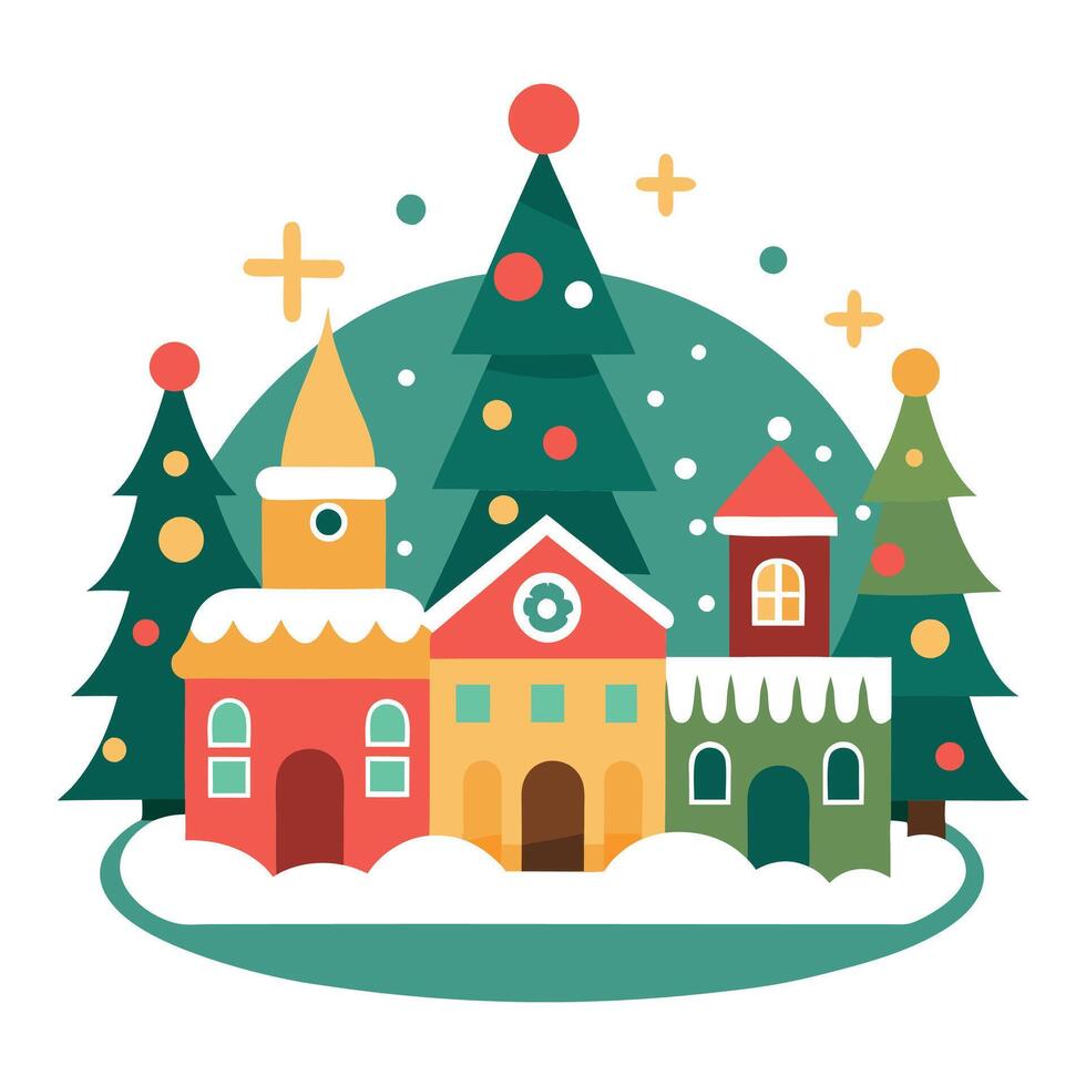 Festive Deer Family in Snowy Forest - New Year's Celebration - vector