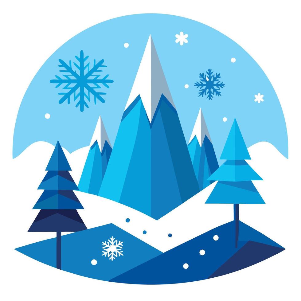 Winter landscape with snowflakes and trees vector