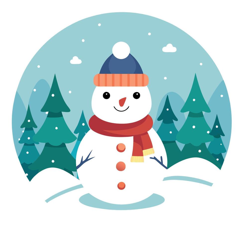 Illustration of Christmas cute snowman in the winter park vector