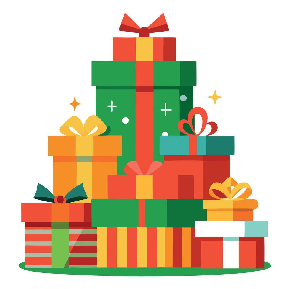 Different christmas presents on a large heap. Large stack of christmas packages. vector