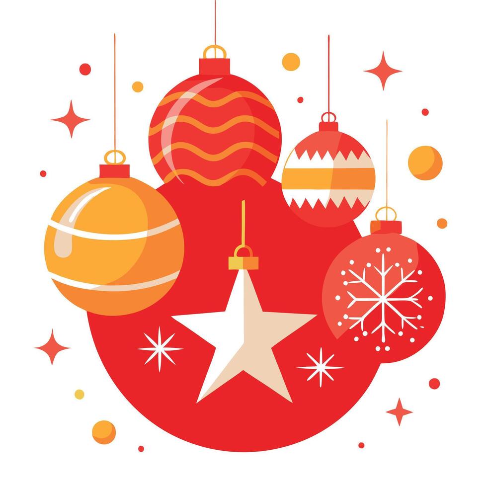 Red Christmas Background Adorned with Balls and Stars. Illuminating the Holiday Spirit vector