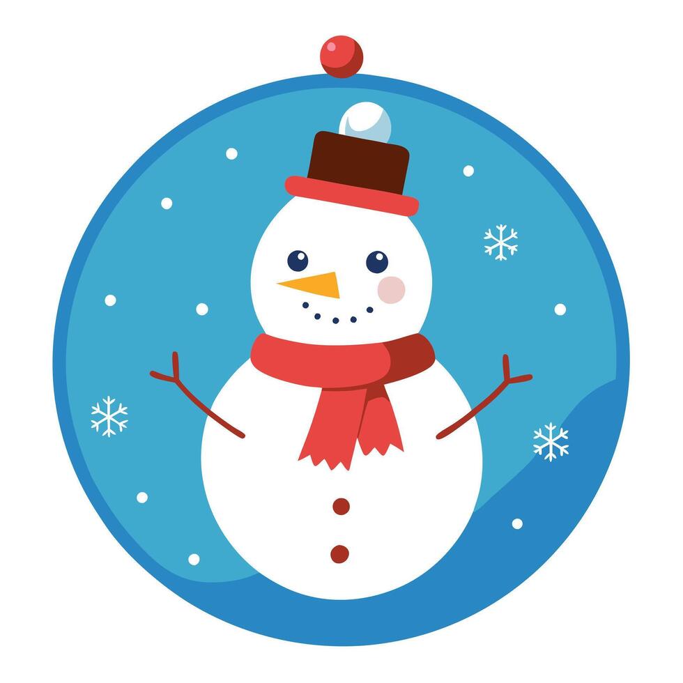 Happy snowman in the christmas bauble over the winter. vector