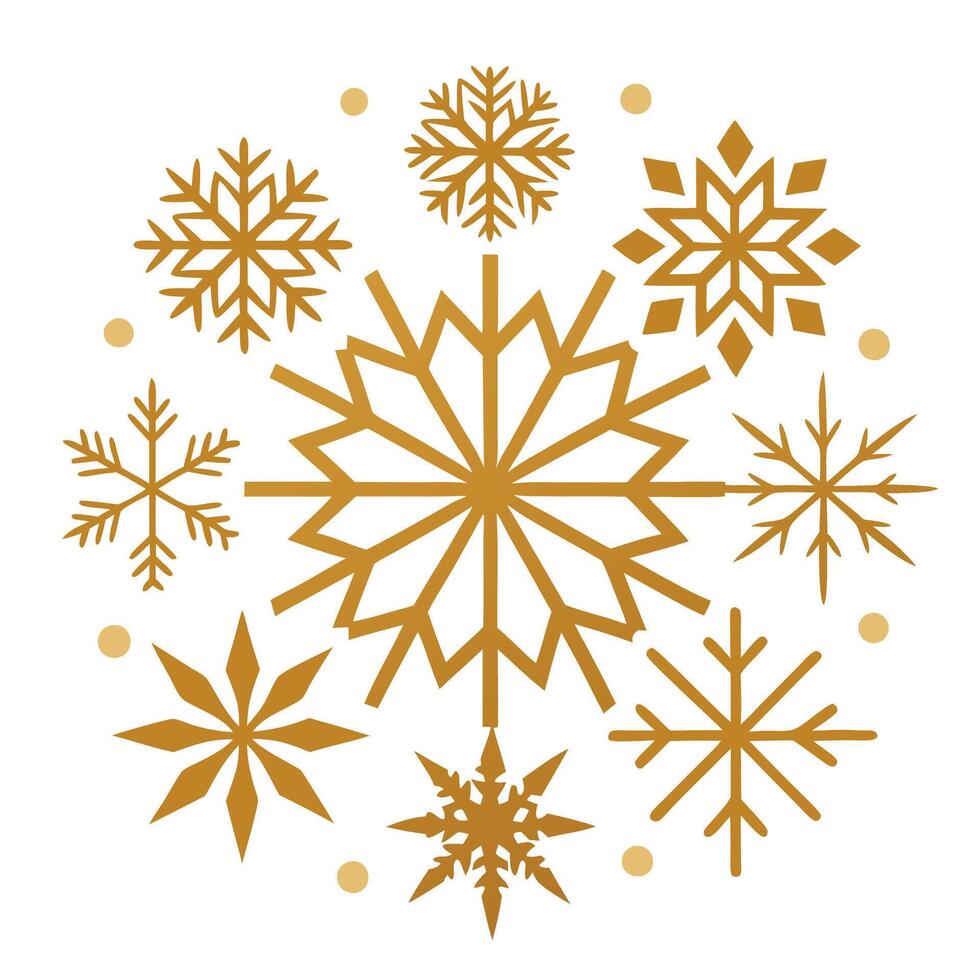 Set of gold christmas snowflakes on white background. vector