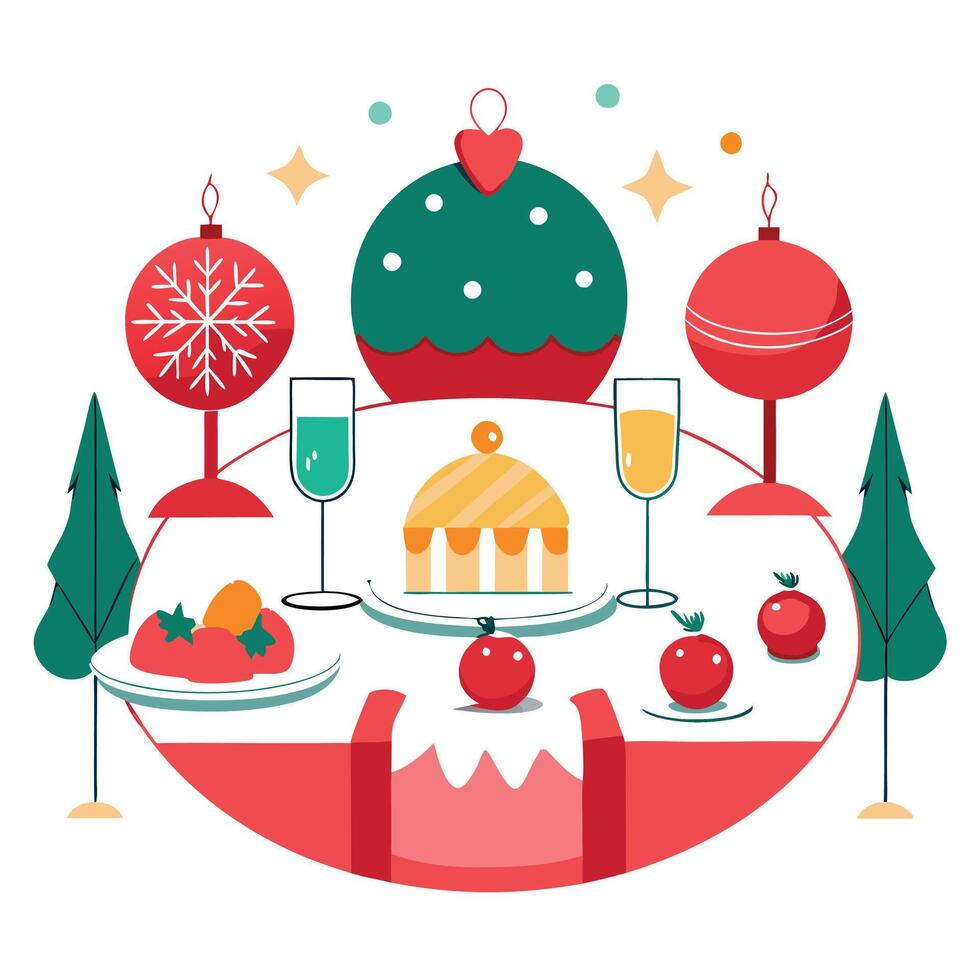 Christmas table decoration. festive table setting with Christmas balls vector